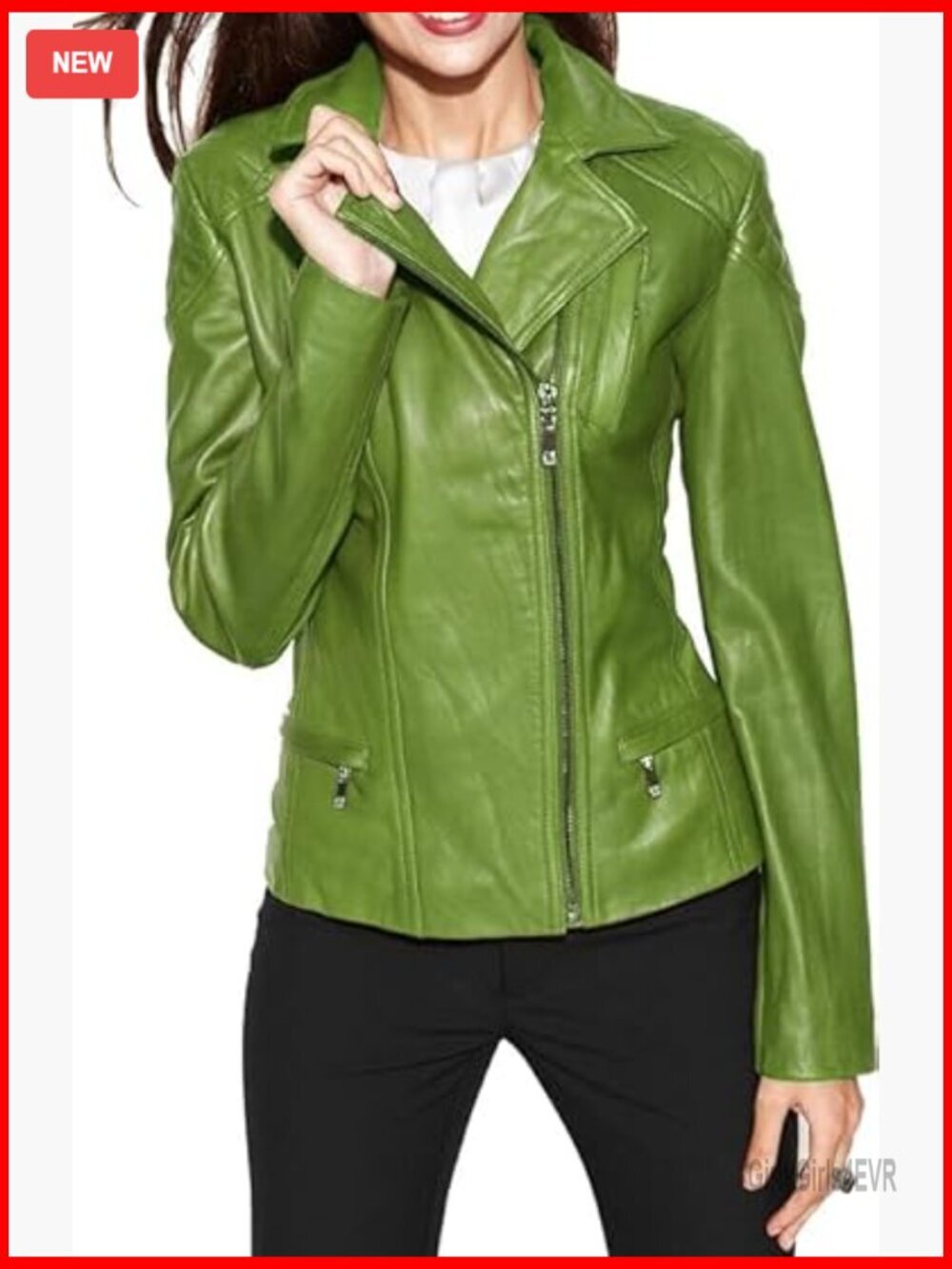 Lambskin Leather Biker Jacket, Asymmetrical Zipper, Satin Lined